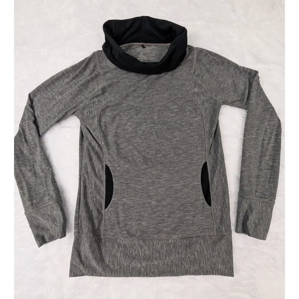 PrAna Pullover Women's M Cowl Neck Heathered‎ Gray Kangaroo Pocket